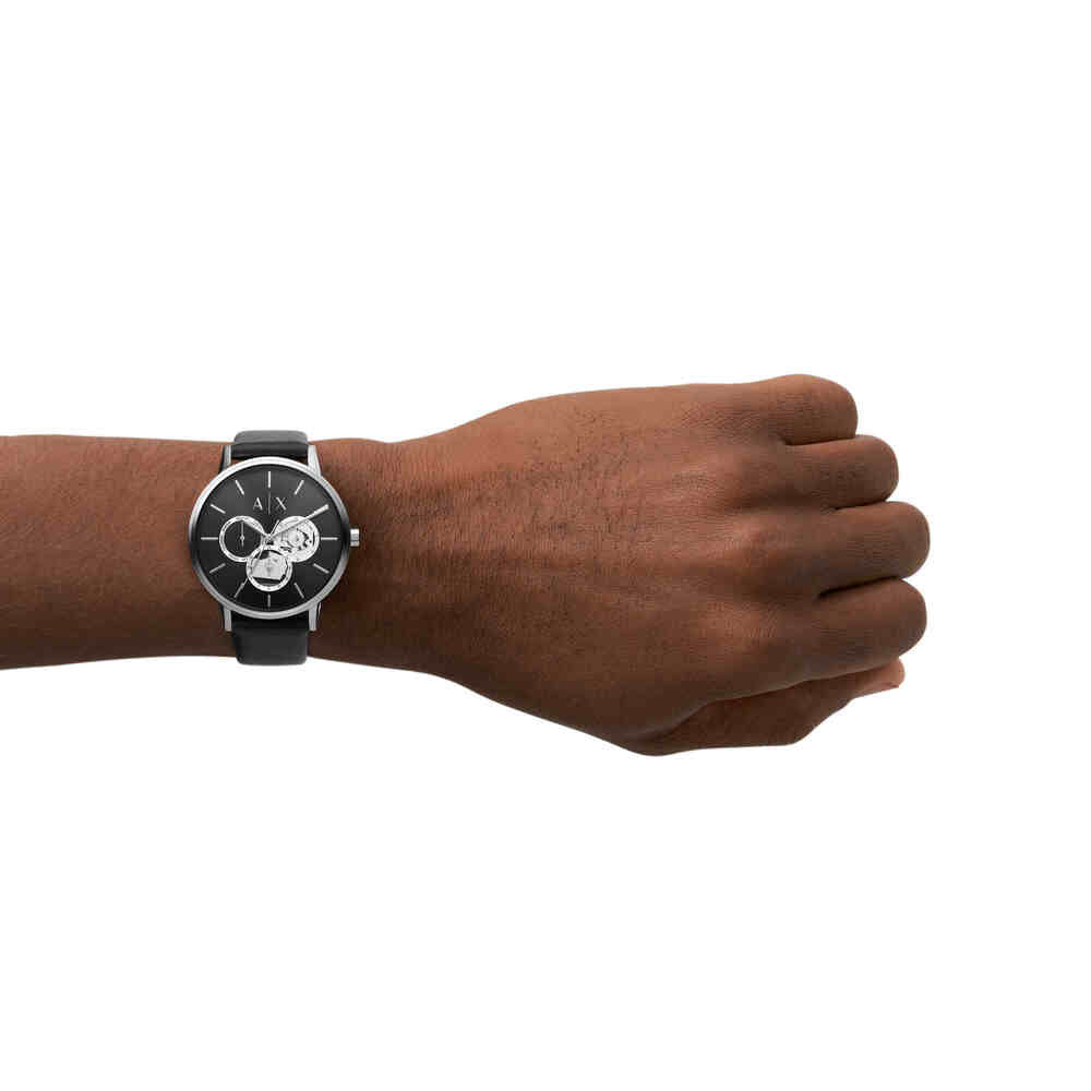 Multifunction Black Leather Watch