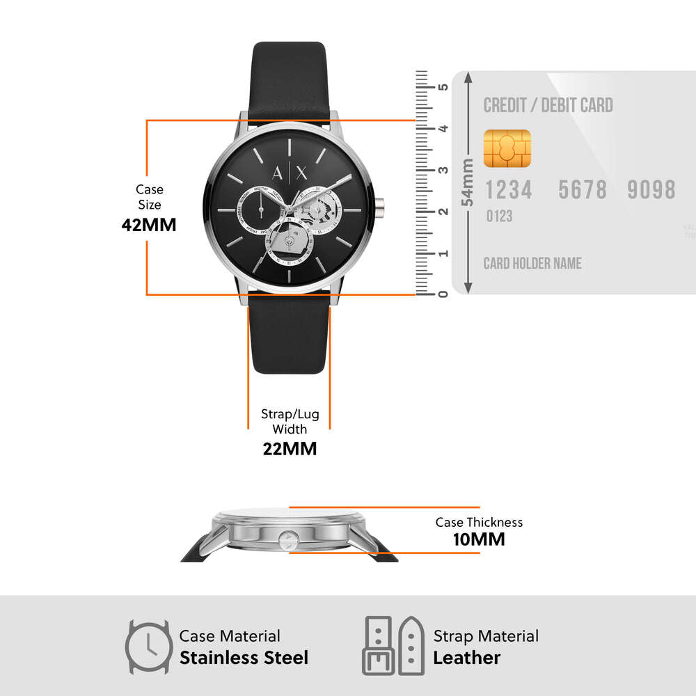Multifunction Black Leather Watch