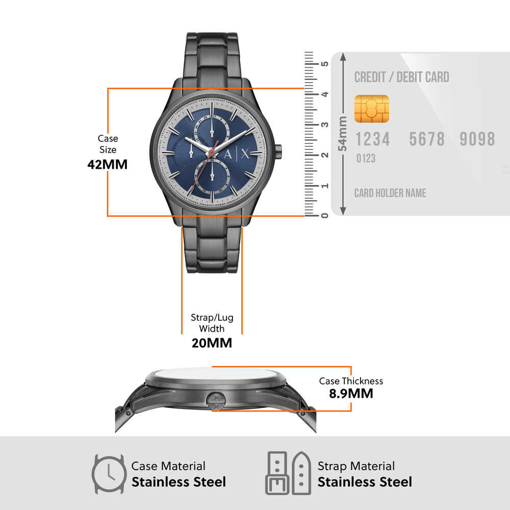 Multifunction Gunmetal Stainless Steel Watch