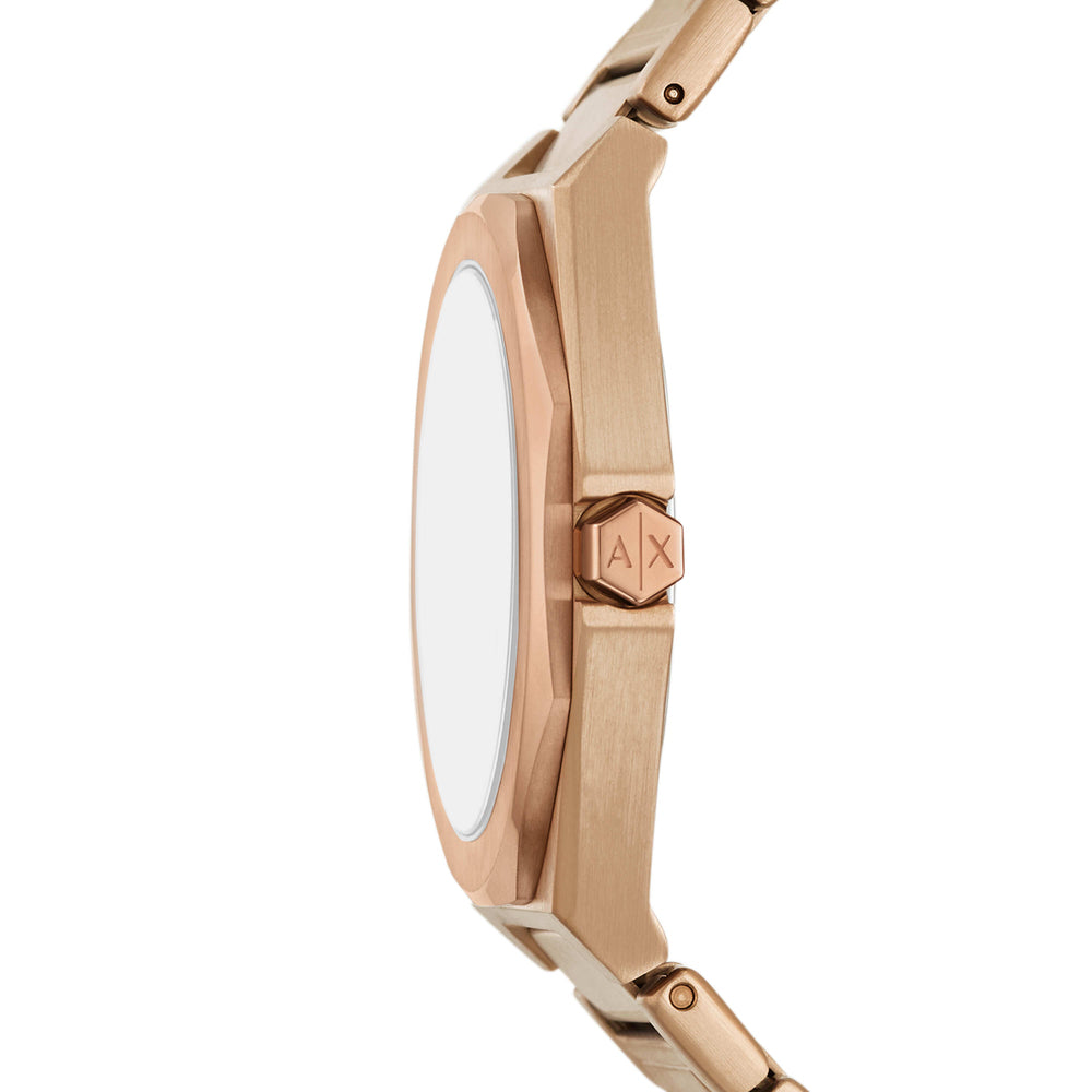 Three-Hand Beige Gold-Tone Stainless Steel Watch