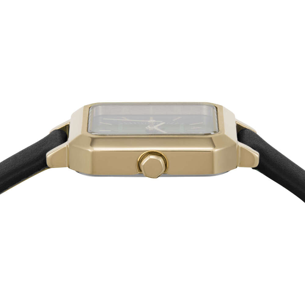 Three-Hand Black Leather Watch