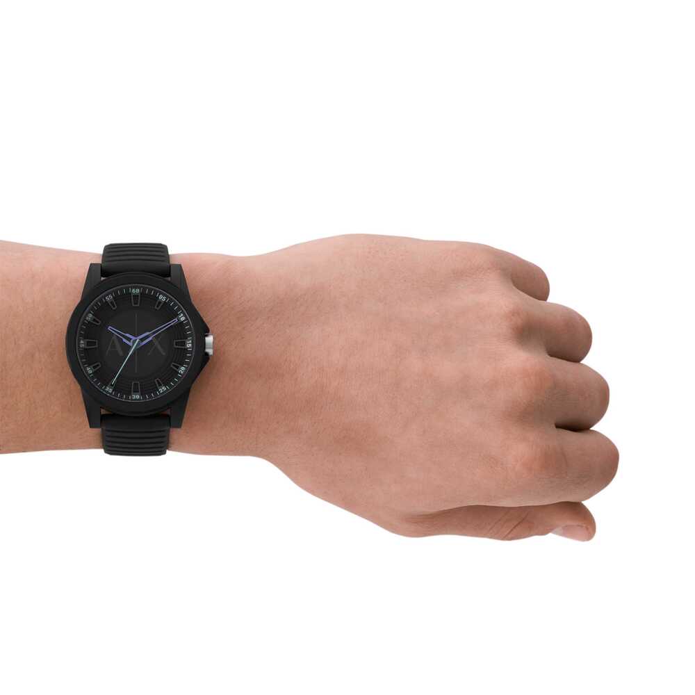 Three-Hand Black Silicone Watch