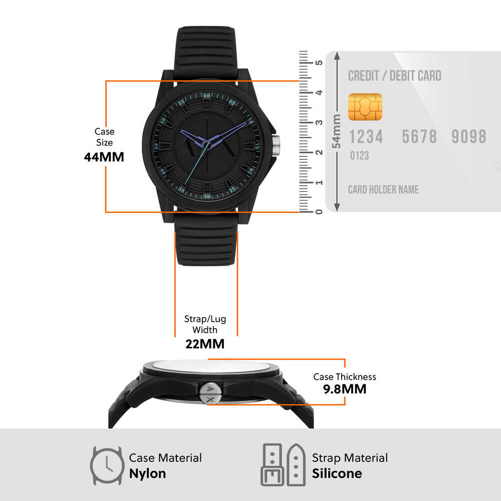 Three-Hand Black Silicone Watch