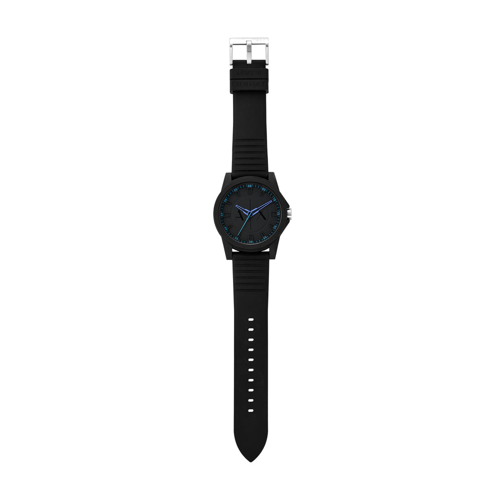 Three-Hand Black Silicone Watch