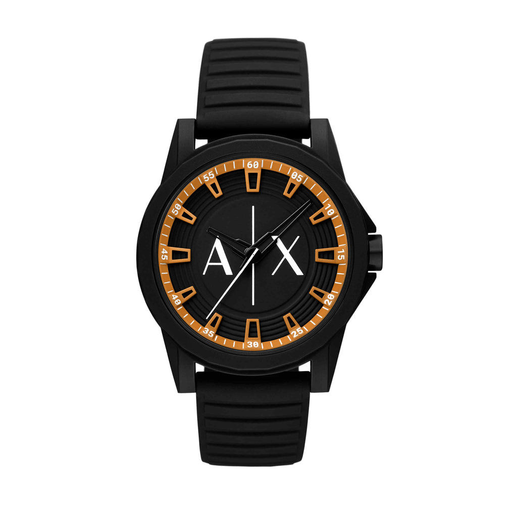 Three-Hand Black Silicone Watch