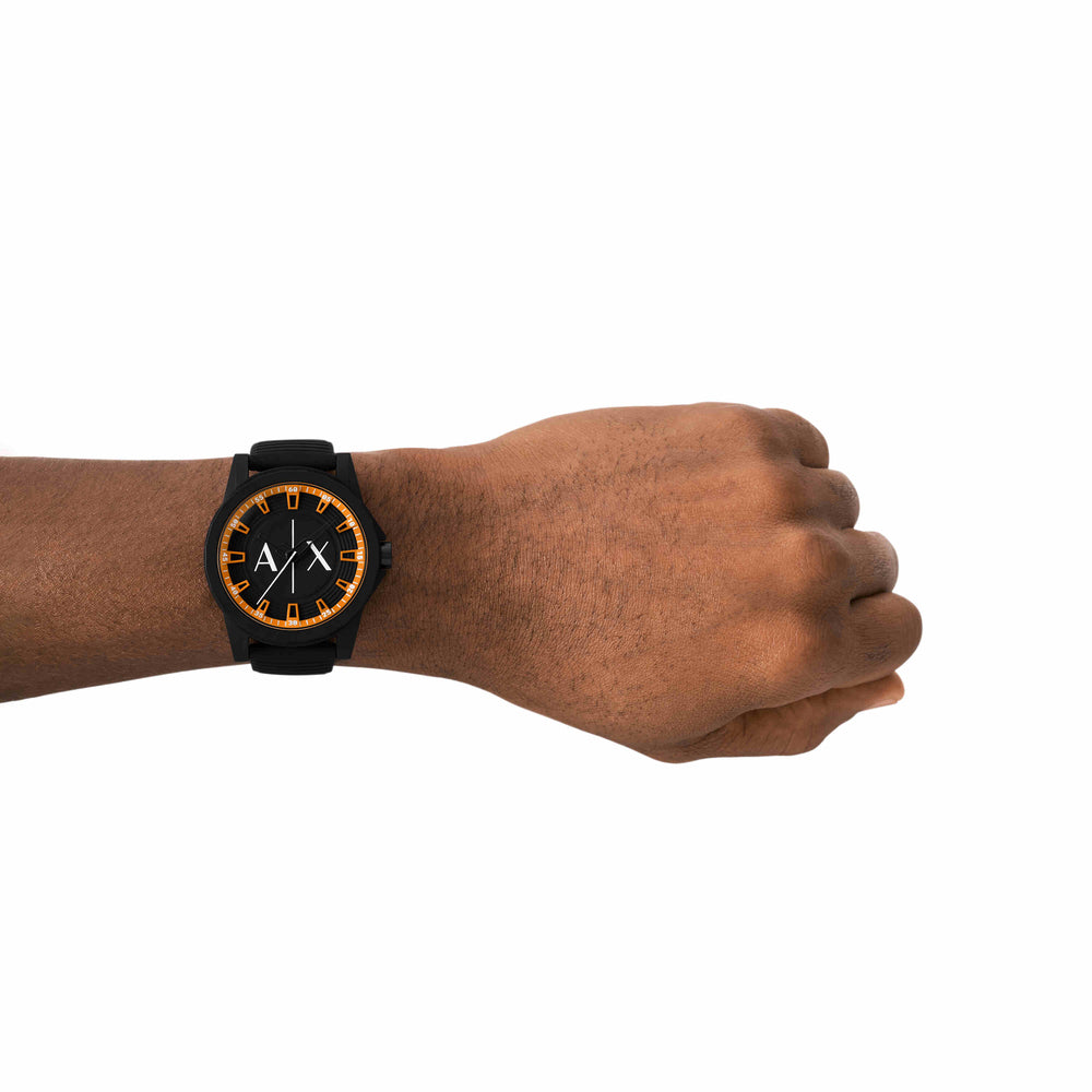 Three-Hand Black Silicone Watch