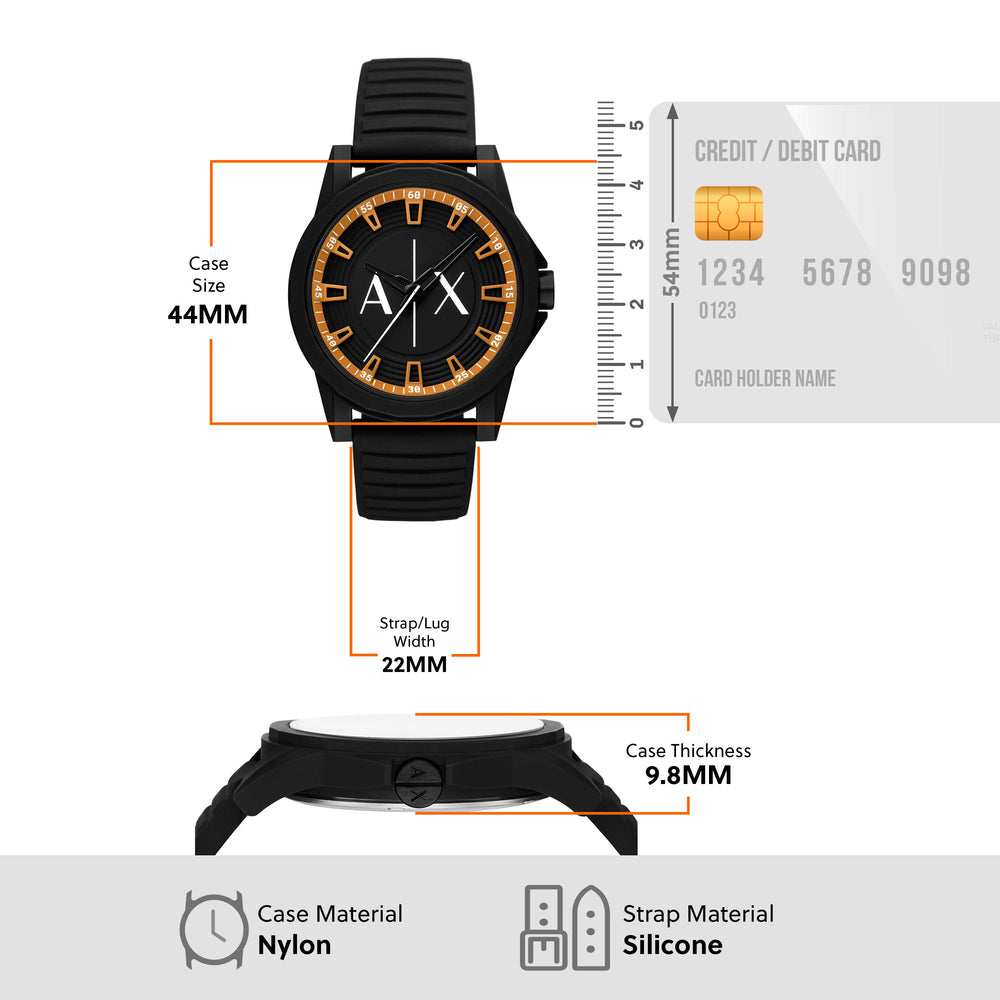Three-Hand Black Silicone Watch
