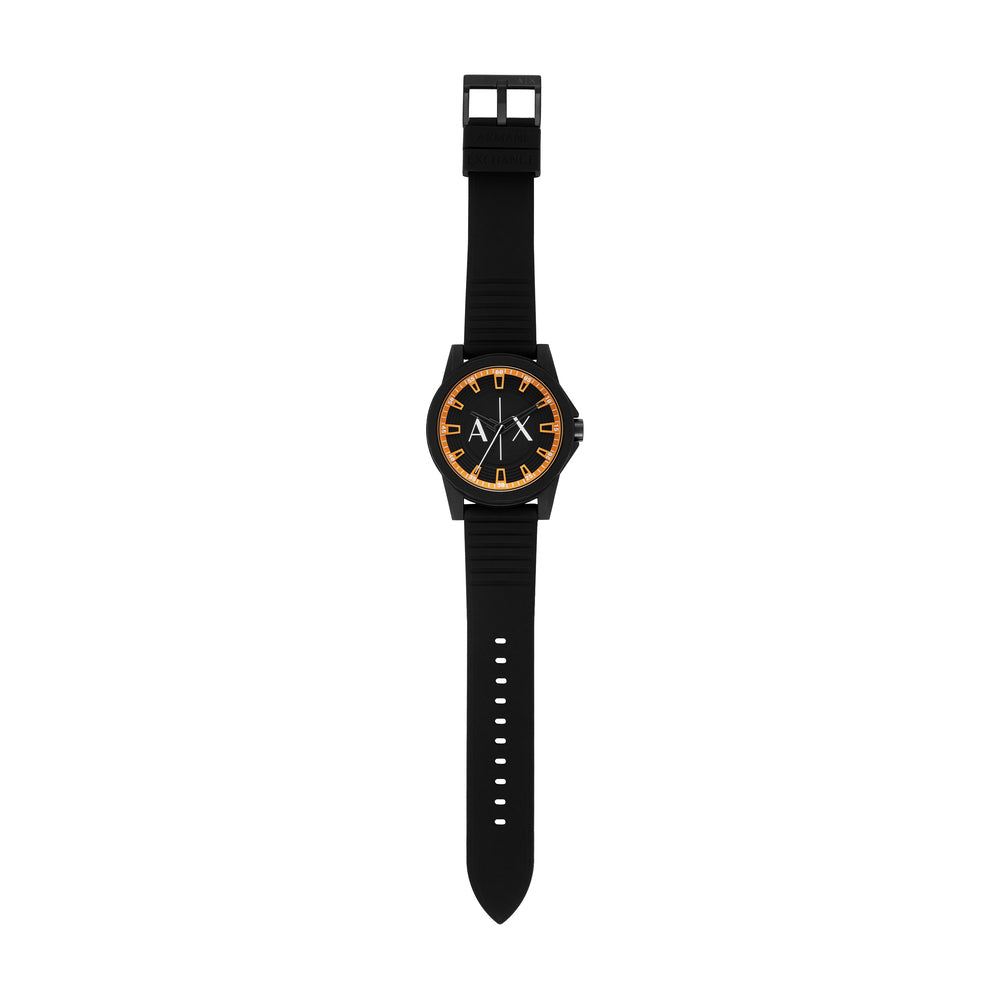 Three-Hand Black Silicone Watch