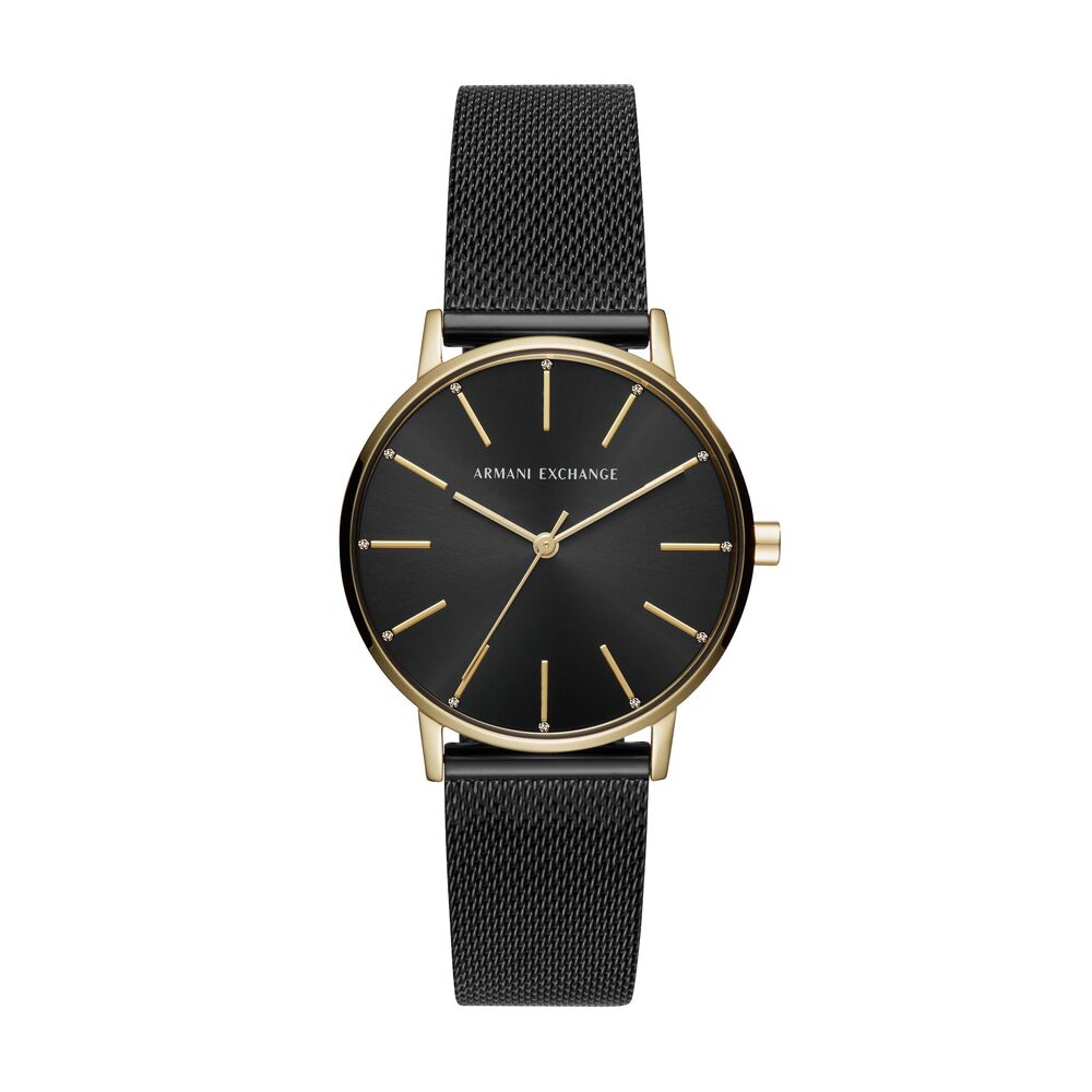 Three-Hand Black Stainless Steel Mesh Watch