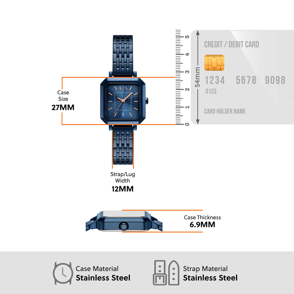 Three-Hand Blue Stainless Steel Watch