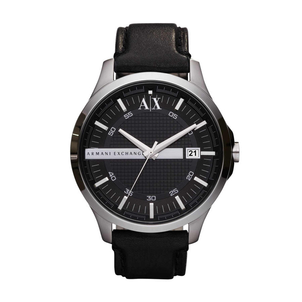 Three-Hand Date Black Leather Watch