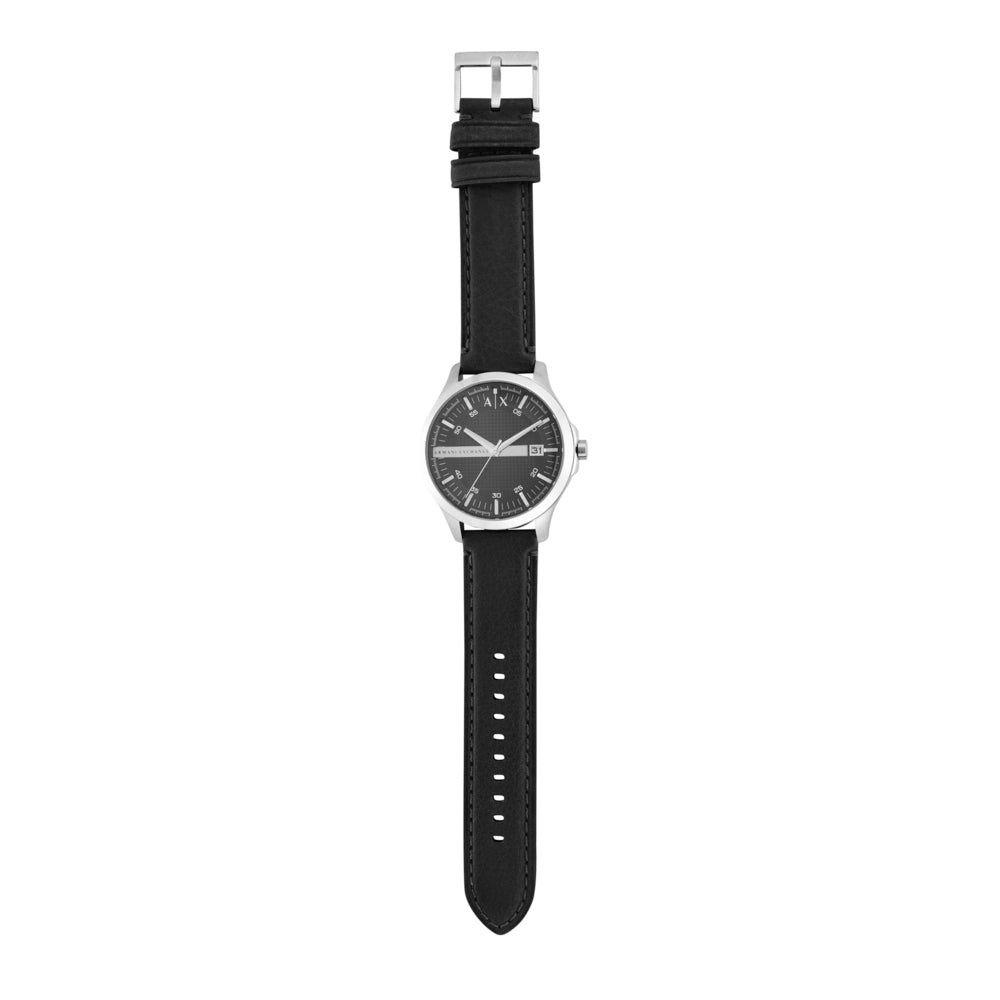 Three-Hand Date Black Leather Watch