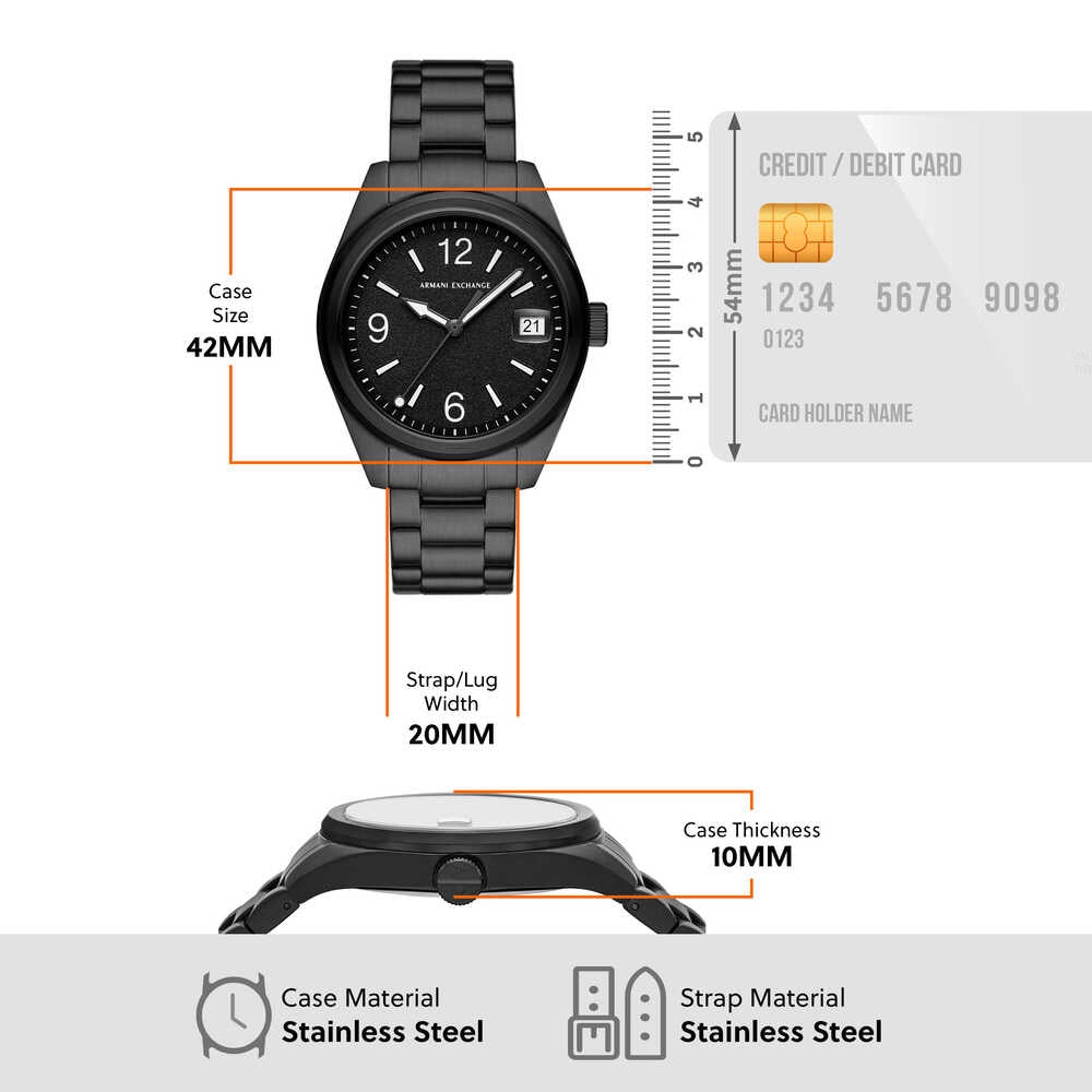 Three-Hand Date Black Stainless Steel Watch