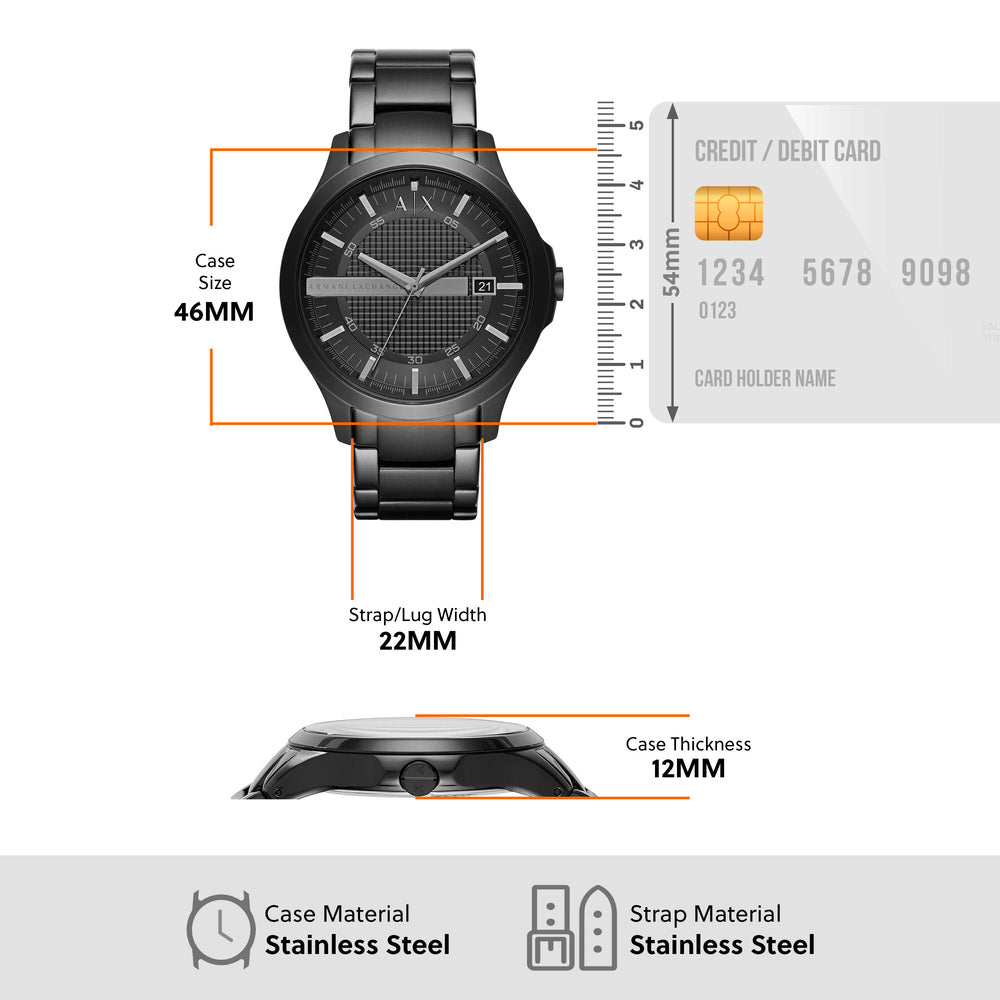 Three-Hand Date Black Stainless Steel Watch and Bracelet Gift Set