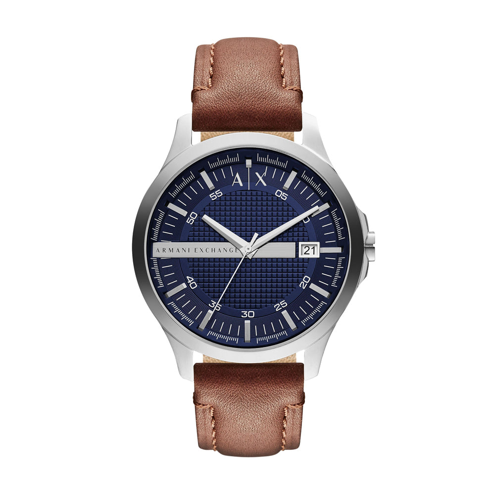 Three-Hand Date Brown Leather Watch