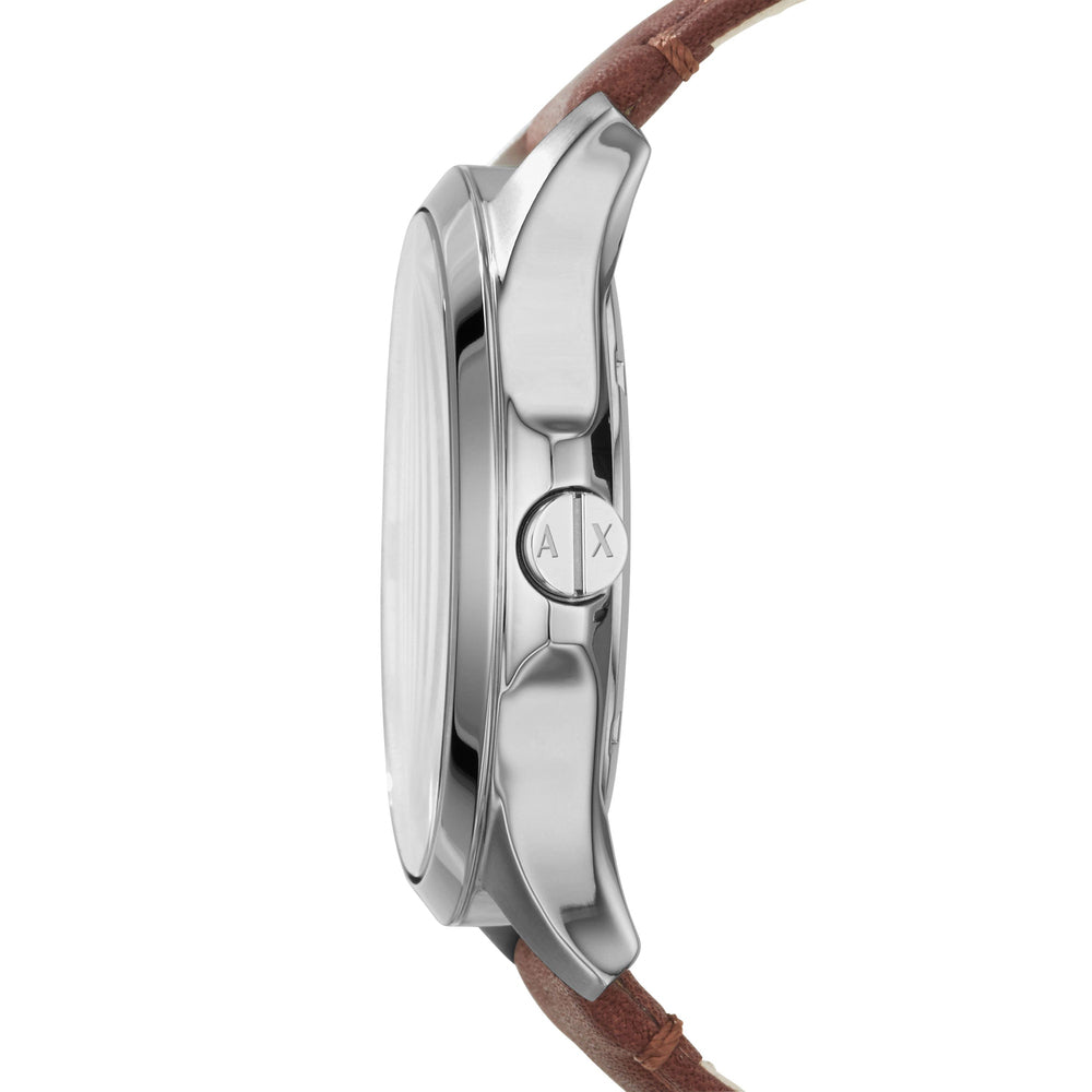 Three-Hand Date Brown Leather Watch