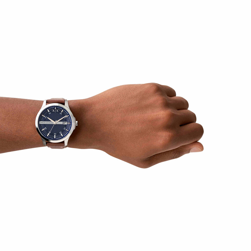 Three-Hand Date Brown Leather Watch