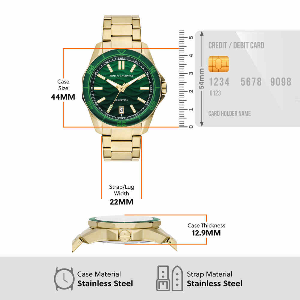 Three-Hand Date Gold-Tone Stainless Steel Watch