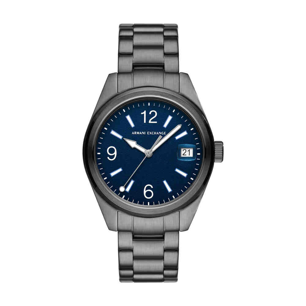 Three-Hand Date Gunmetal Stainless Steel Watch