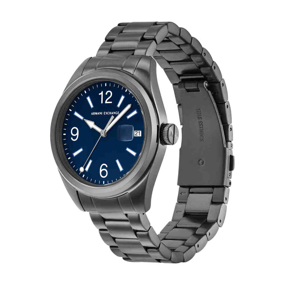 Three-Hand Date Gunmetal Stainless Steel Watch