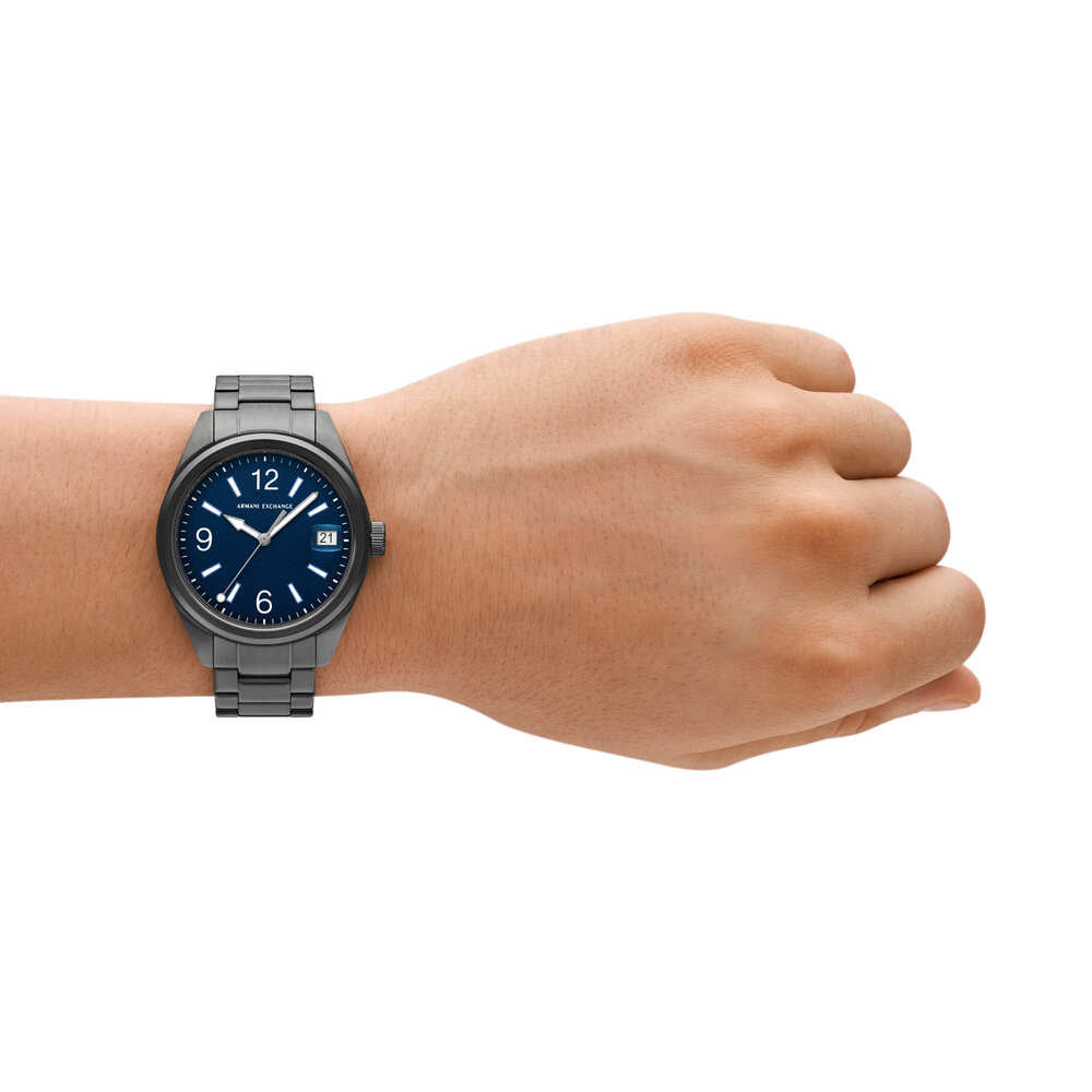 Three-Hand Date Gunmetal Stainless Steel Watch
