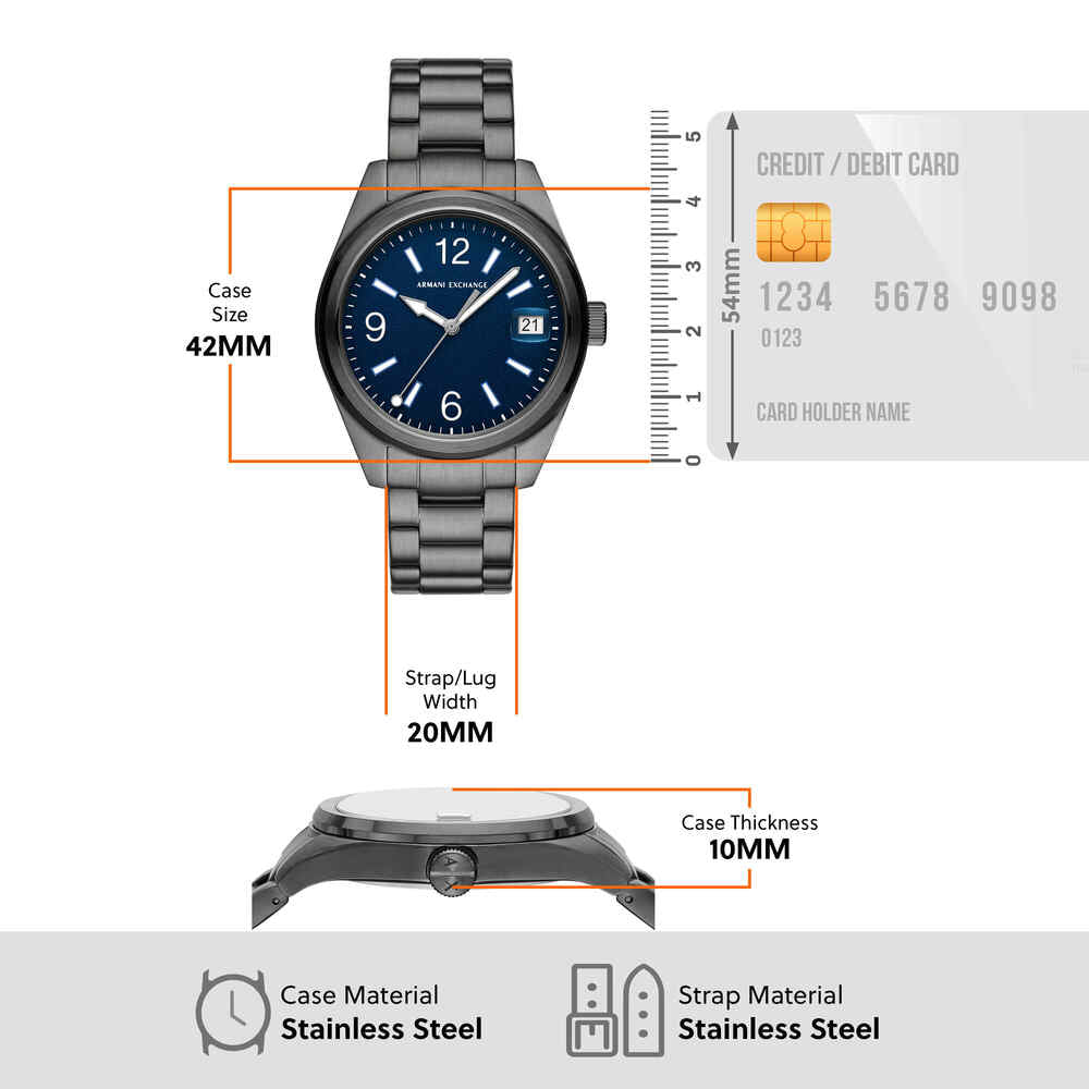 Three-Hand Date Gunmetal Stainless Steel Watch