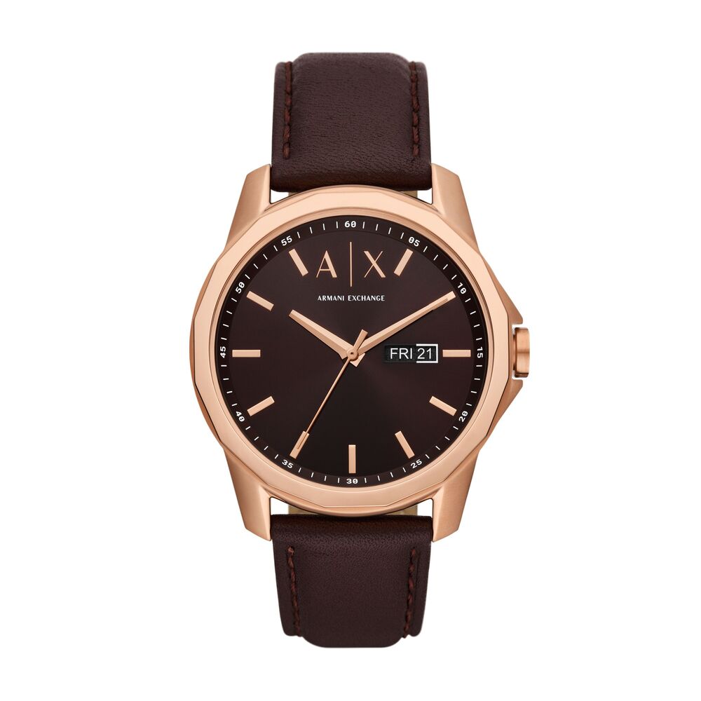 Three-Hand Day-Date Brown Leather Watch