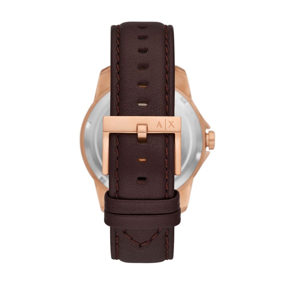 Three-Hand Day-Date Brown Leather Watch