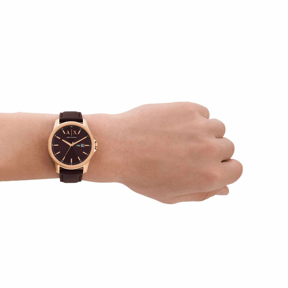 Three-Hand Day-Date Brown Leather Watch