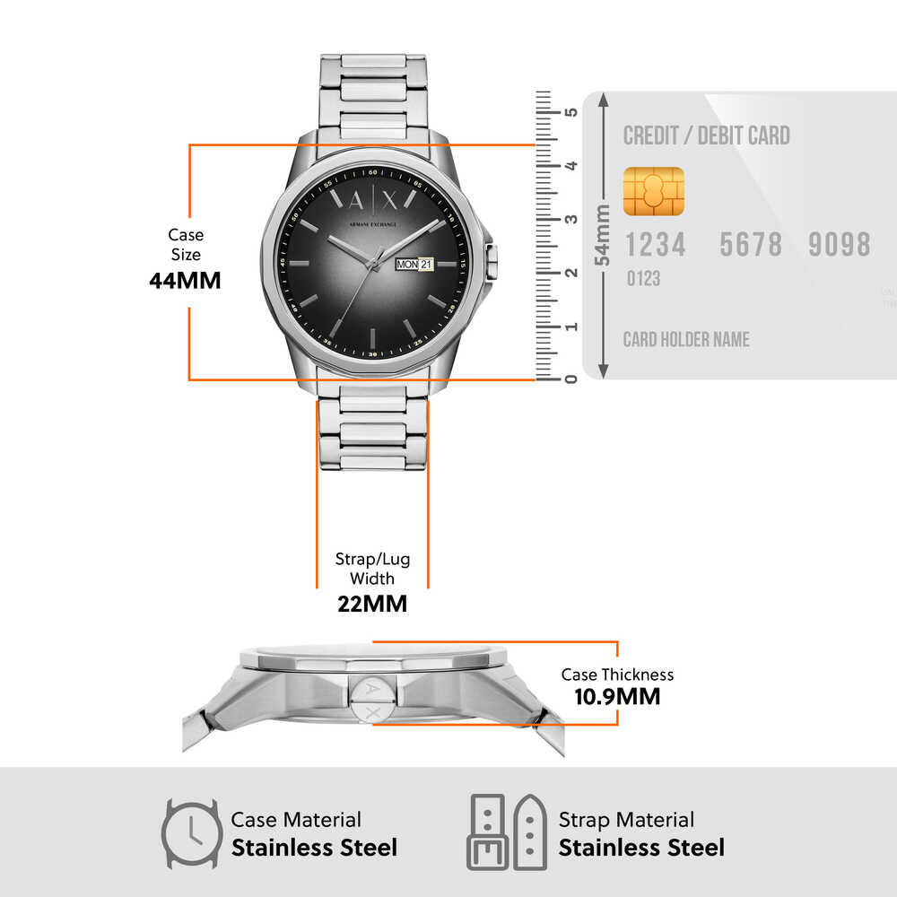 Three-Hand Day-Date Stainless Steel Watch
