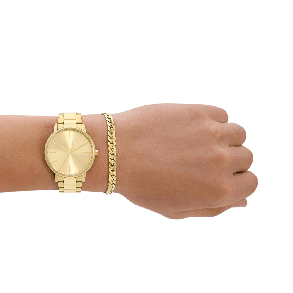 Three-Hand Gold-Tone Stainless Steel Watch and Gold-Tone Stainless Steel Bracelet Set