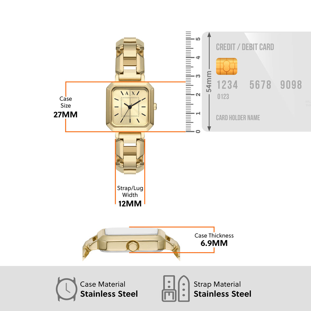 Three-Hand Gold-Tone Stainless Steel Watch