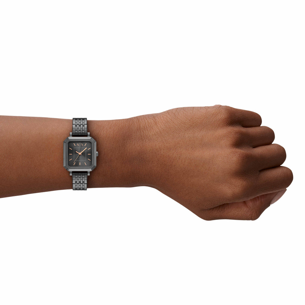 Three-Hand Gunmetal Stainless Steel Watch