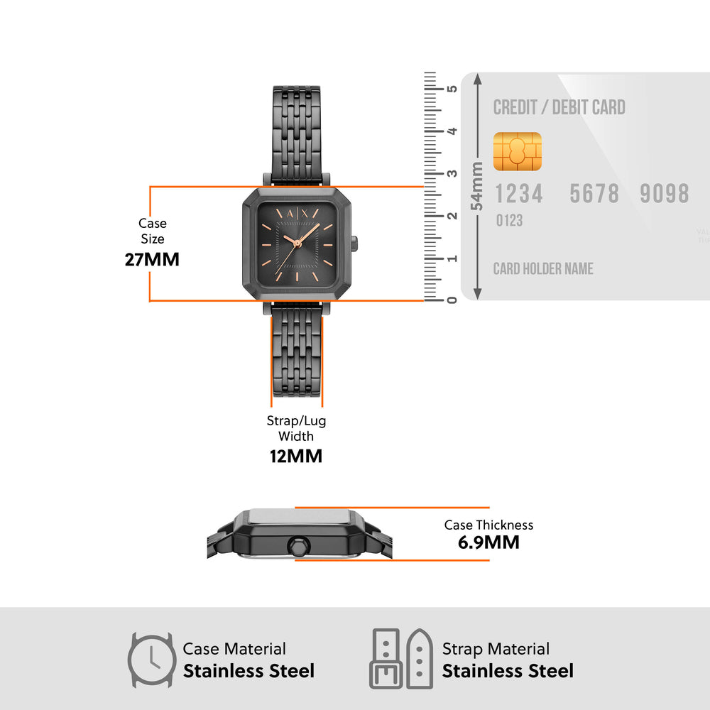 Three-Hand Gunmetal Stainless Steel Watch