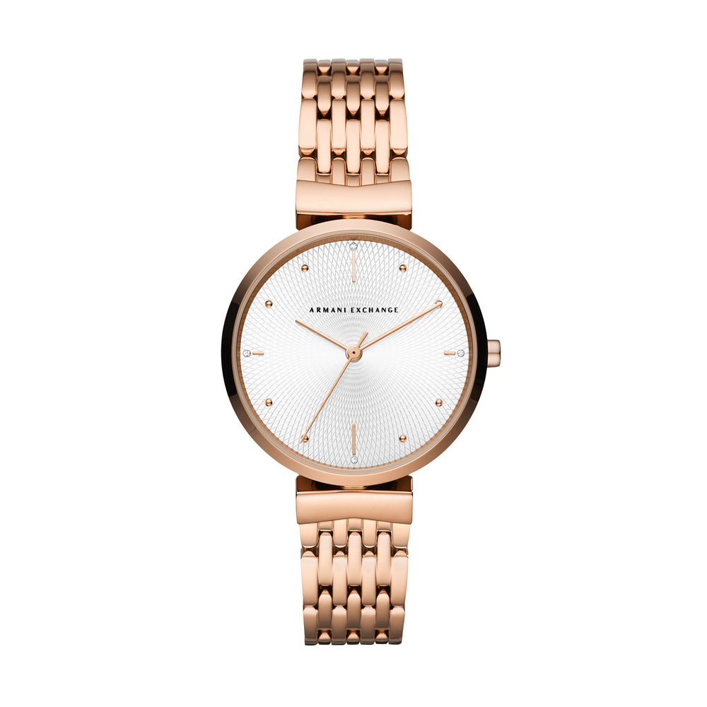 Three-Hand Rose Gold-Tone Stainless Steel Watch