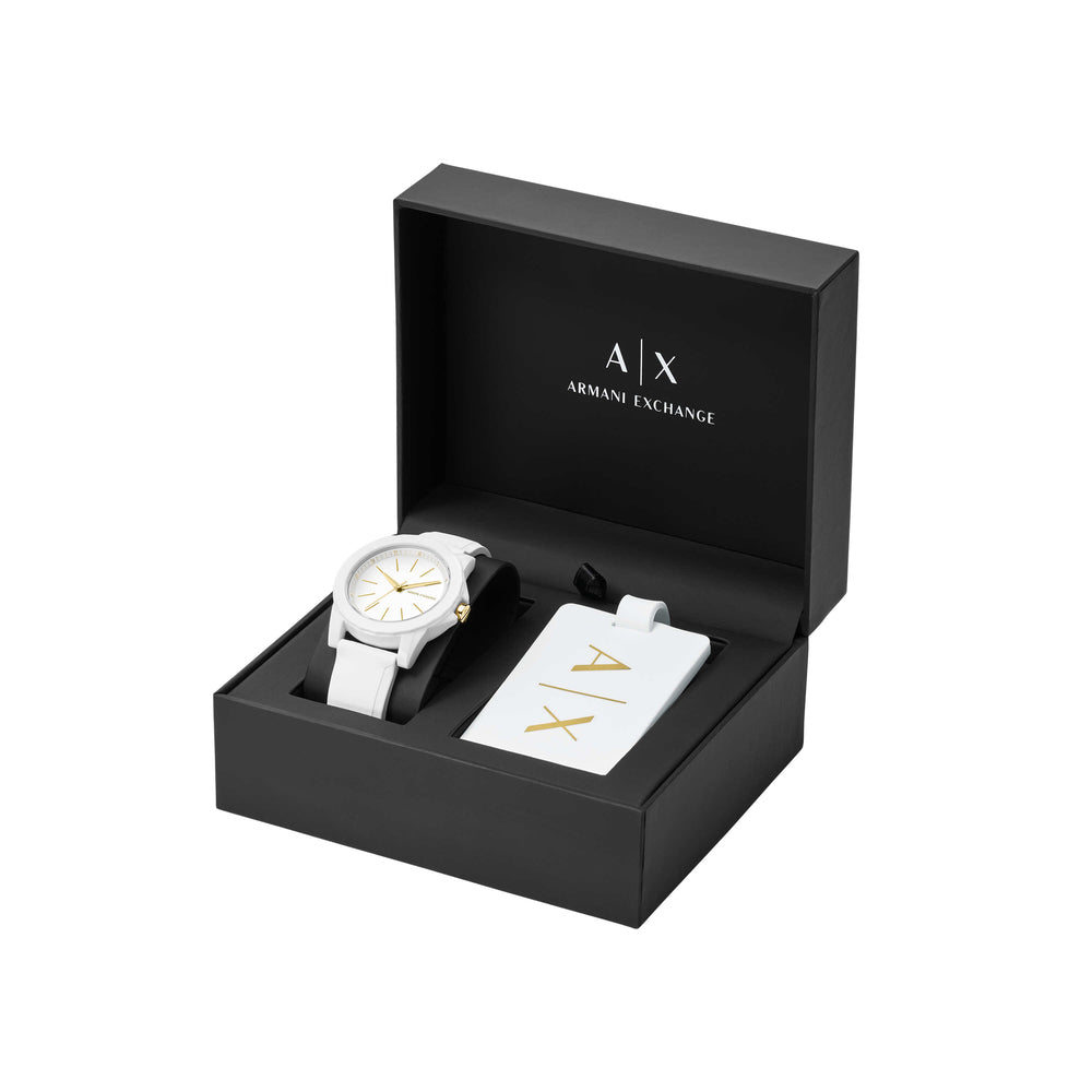 Three-Hand White Silicone Watch and Luggage Tag Gift Set