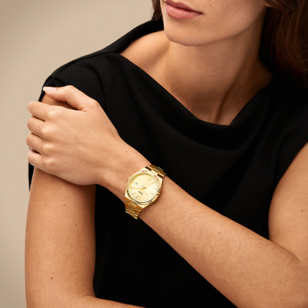 Scarlette Three-Hand Date Gold-Tone