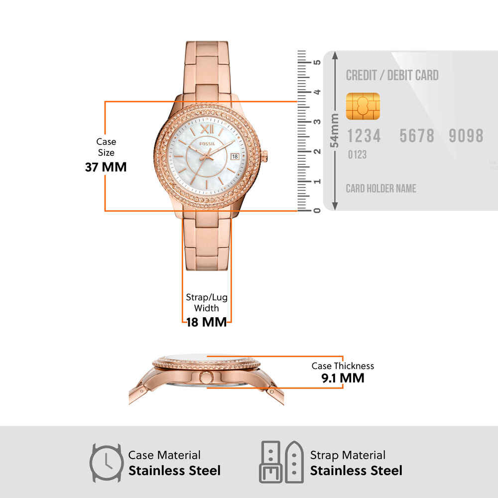 Stella Three-Hand Date Rose Gold-Tone