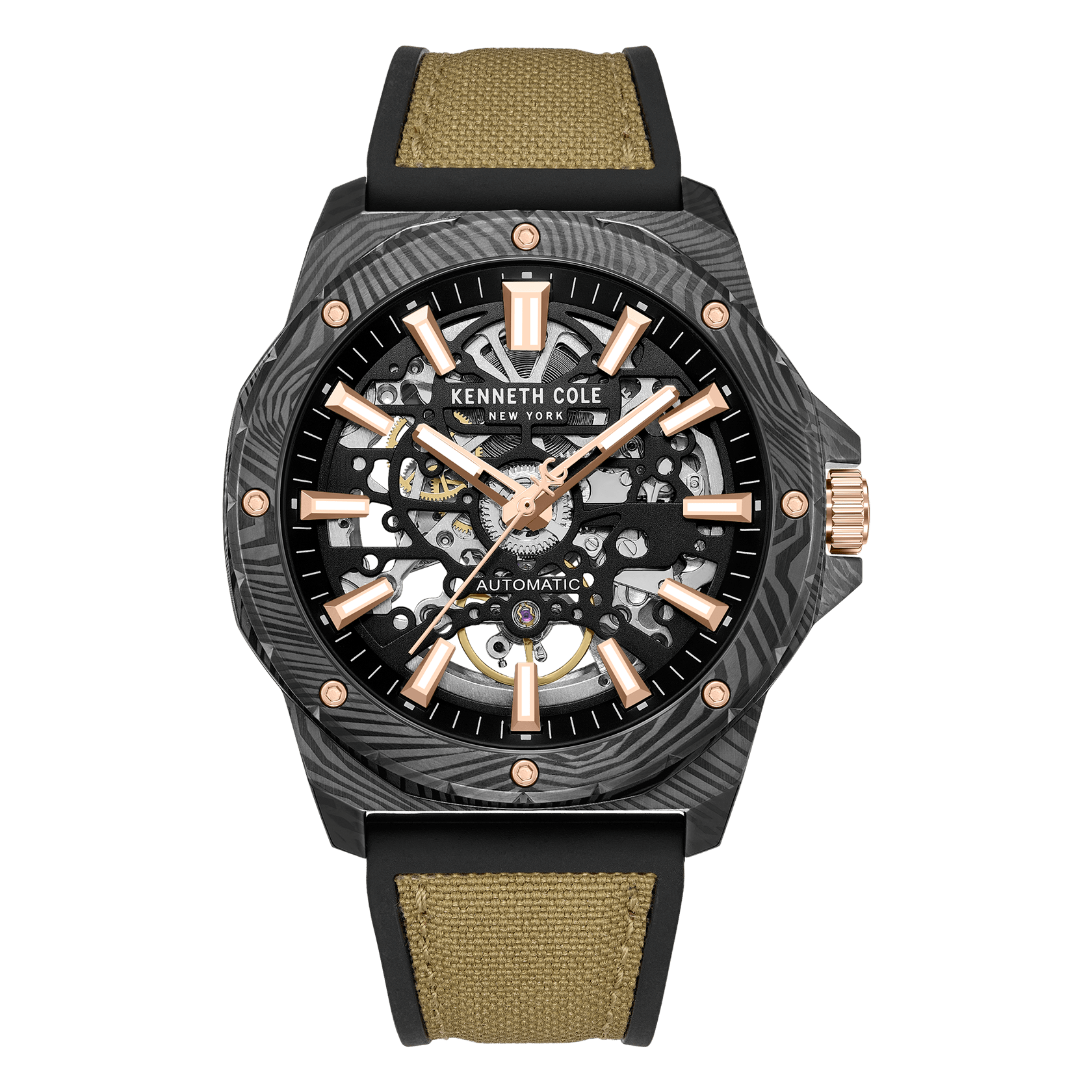 Automatic Analog Black Dial Tan Silicon Strap Watch