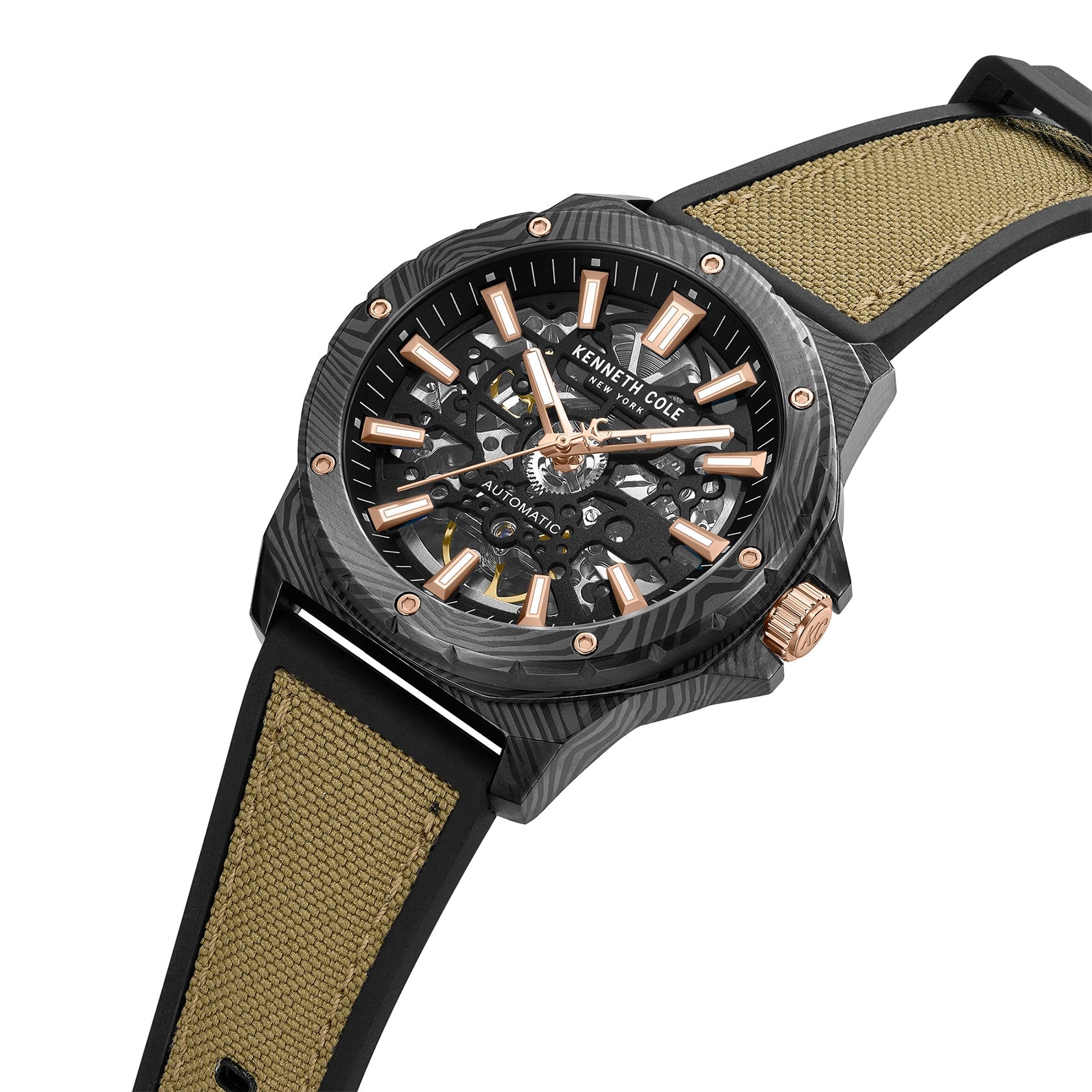 Automatic Analog Black Dial Tan Silicon Strap Watch