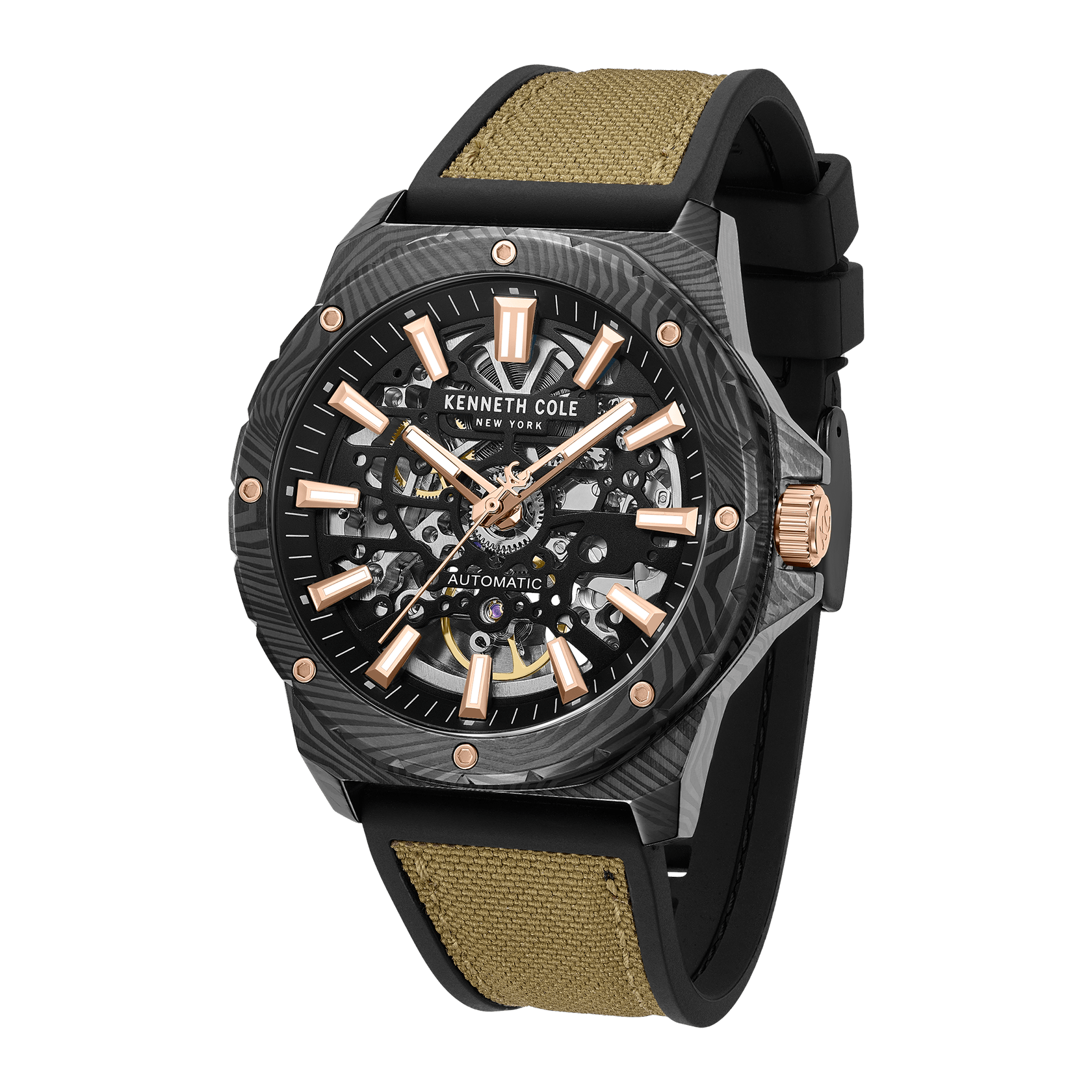 Automatic Analog Black Dial Tan Silicon Strap Watch