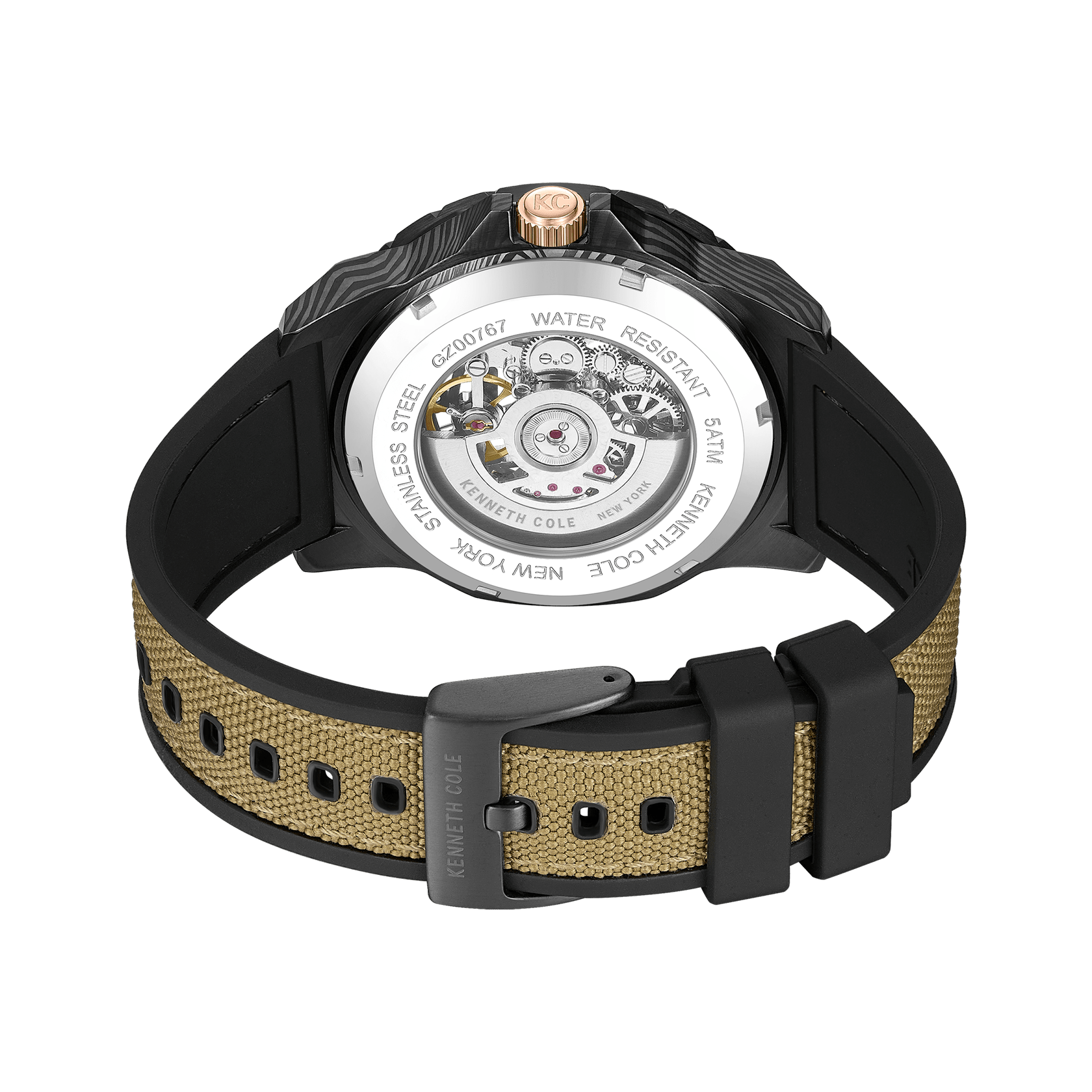 Automatic Analog Black Dial Tan Silicon Strap Watch