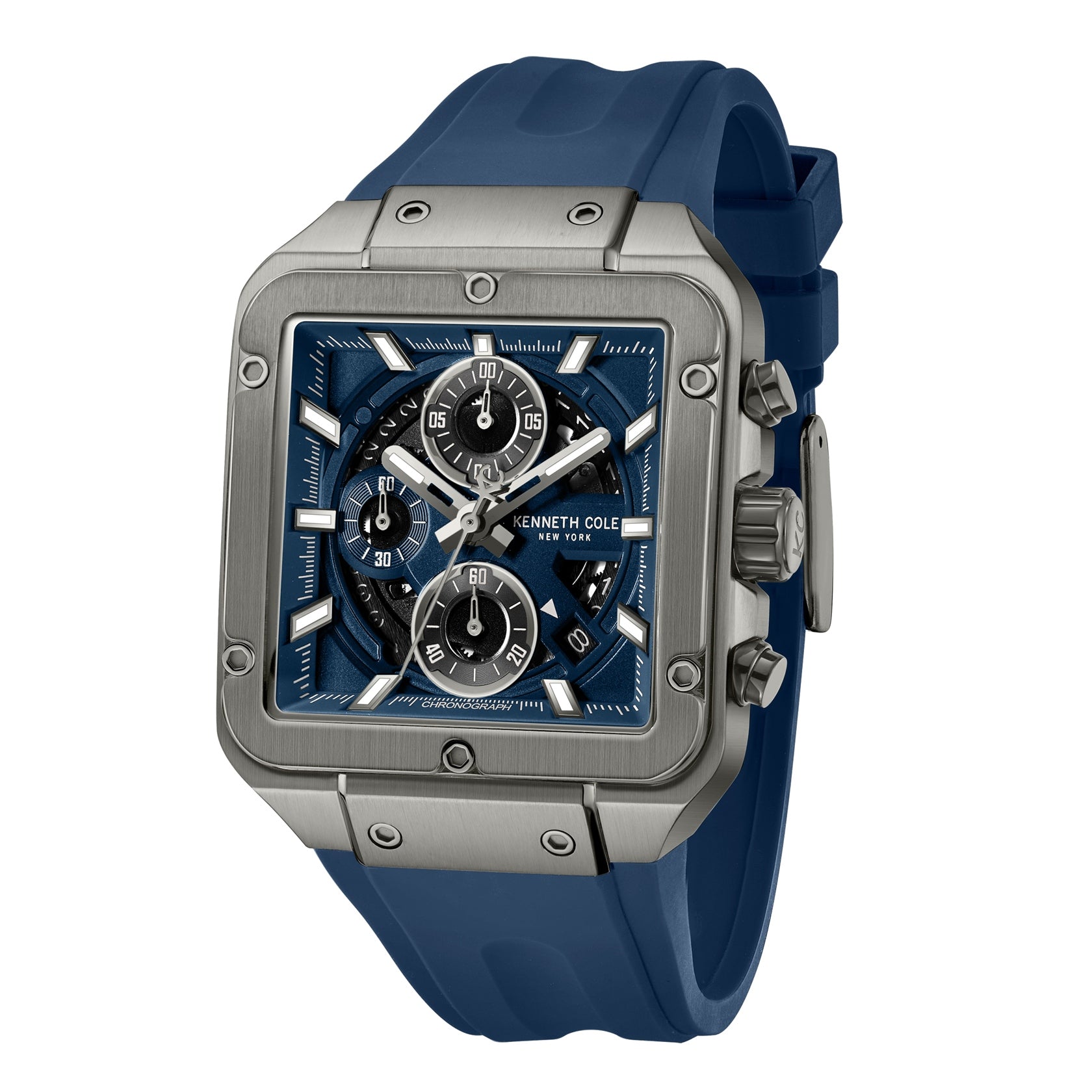 kenneth cole sport quartz blue square dial men's watch kcwgo0065501mnw