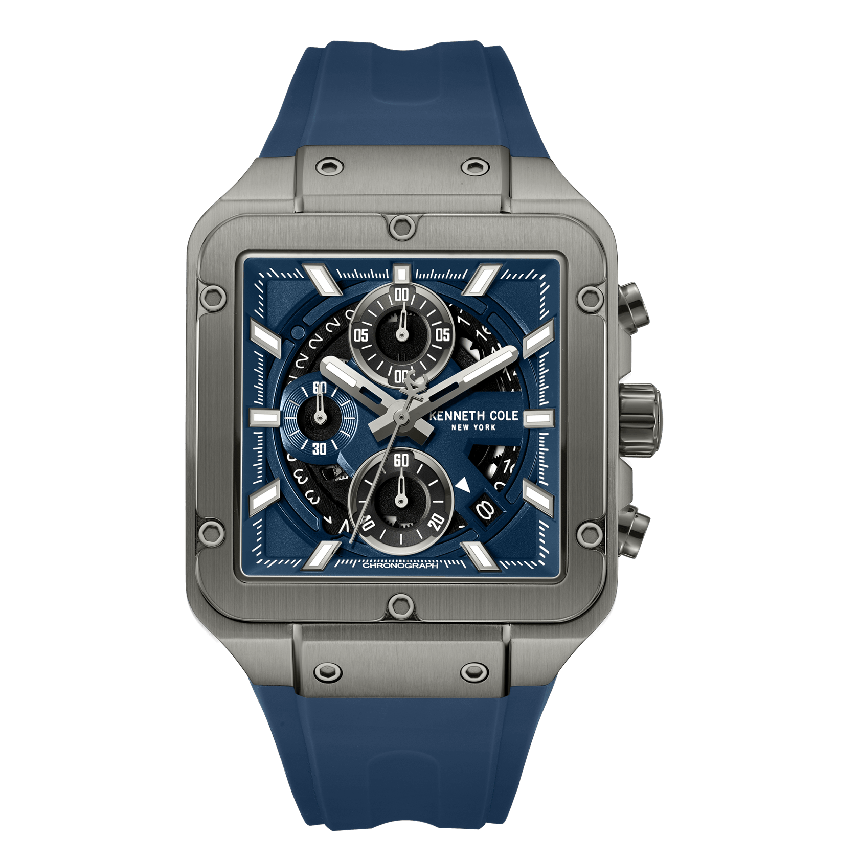 kenneth cole sport quartz blue square dial men's watch kcwgo0065501mnw
