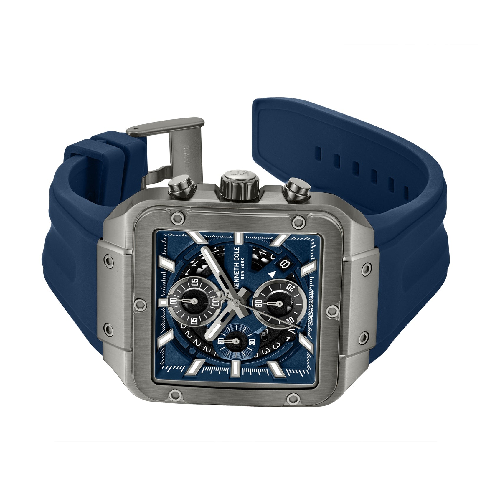 kenneth cole sport quartz blue square dial men's watch kcwgo0065501mnw