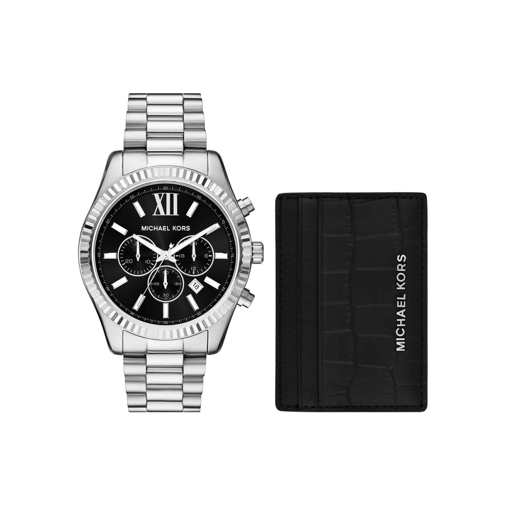 Lexington Chronograph Stainless Steel Watch And Card Case Gift Set