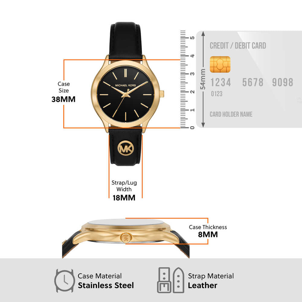 Slim Runway Three-Hand Black Leather Watch