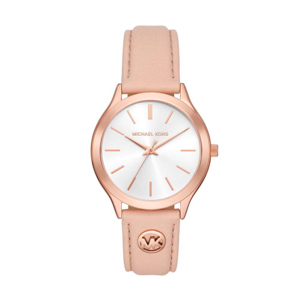 Slim Runway Three-Hand Blush Leather Watch