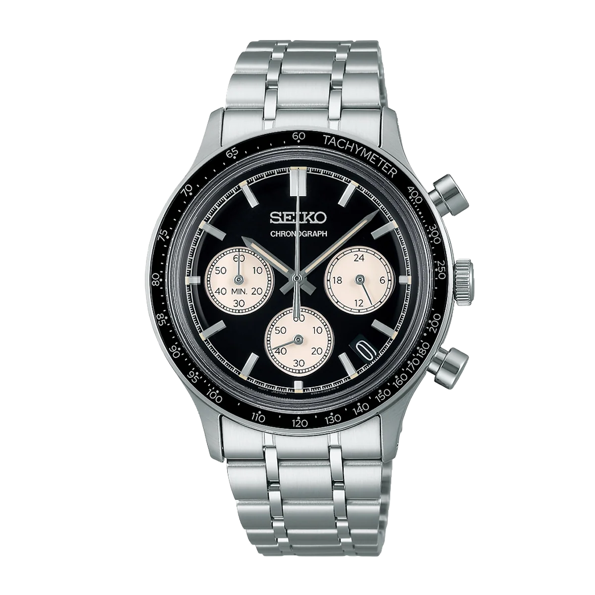 seiko menâ€™s quartz chronograph watch in black ssb479p1