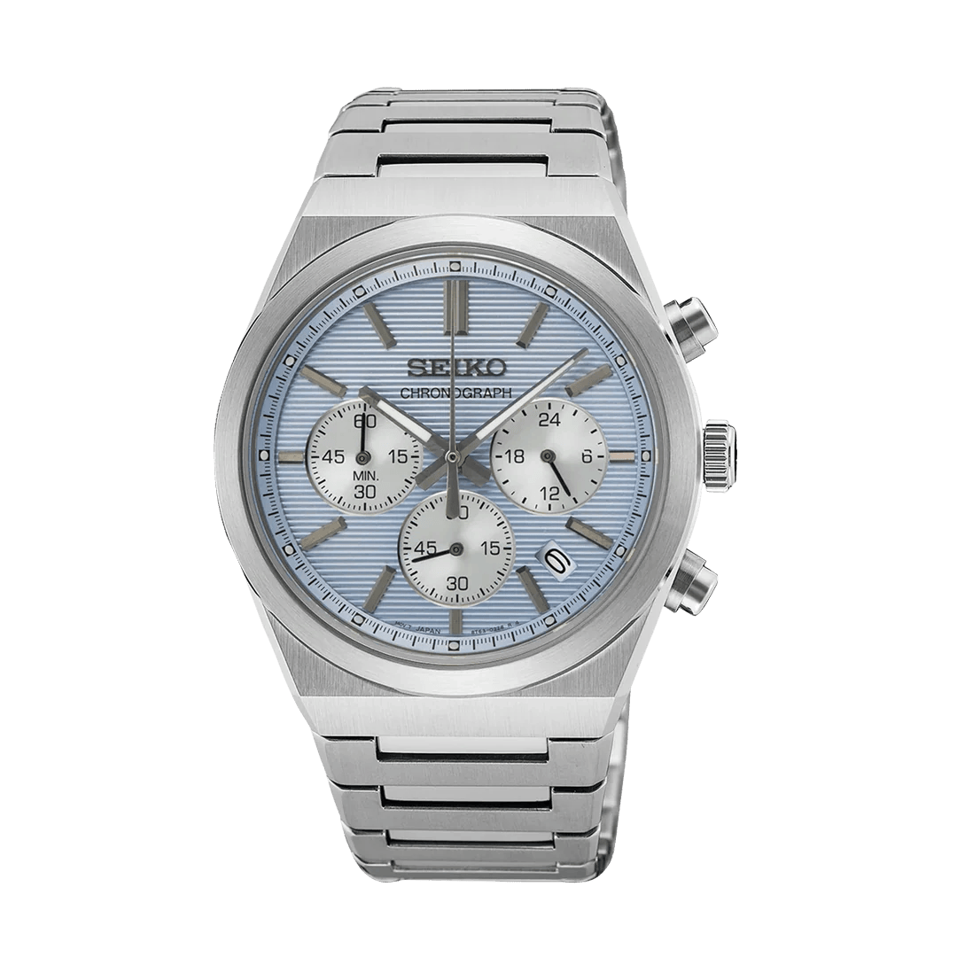 seiko menâ€™s quartz chronograph watch with blue dial ssb459p1